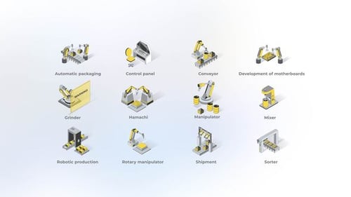 Animated Isometric Industrial Icons for Manufacturing Technology