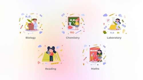 Asignaturas científicas - Ilustración escolar