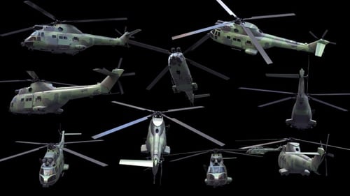 Military Helicopter Flying Realistic 3D Animation Alpha Channel