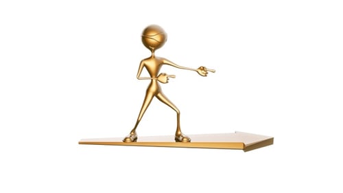 Personnage 3D Gold Man sur le pointeur de la flèche