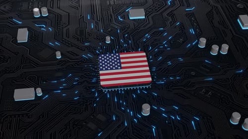 usa - america Flag on the Operating Chipset circuit board
