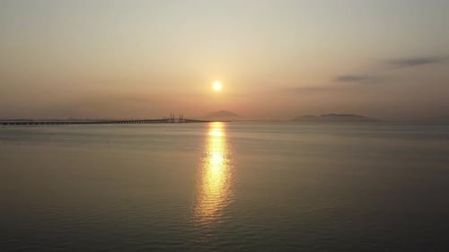 Aerial view Penang Bridge in sunrise