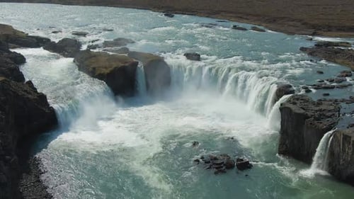Godafoss Waterfall. Iceland. Aerial View