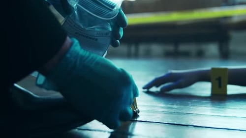 Evidence Collection at Dimly Lit Crime Scene