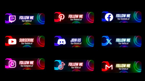 Animated Neon Social Media Lower Thirds Pack