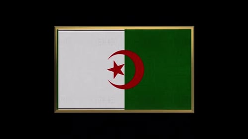 Rotating 3D Algerian Flag with Gold Frame Animation
