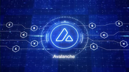 Avalanche animated logo. Avalanche blockchain platform logo. AVAX animation in digital world