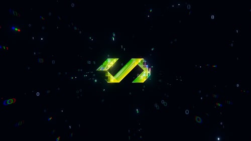 Dynamic Glitch Logo Reveal with Digital Code Transition
