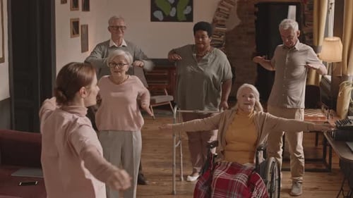 Active Seniors Exercising in Nursing Home