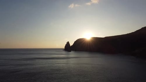 Aerial Panoramic View of Beautiful Sunset Above Sea