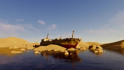 Altes Schiff an einem Sandstrand