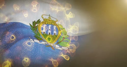 San Marino Flag With Corona Virus Bacteria