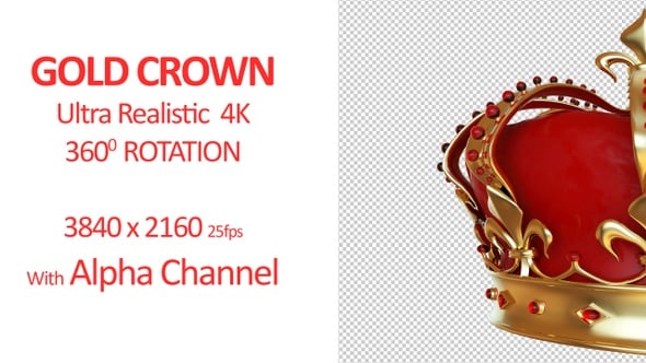 Gold Crown Rotation 360 4K with Alpha Channel, Backgrounds Motion ...