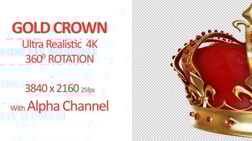 Gold Crown Rotation 360 4K with Alpha Channel