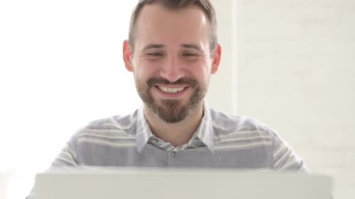 Close Up of Video Chat By Adult Young Man