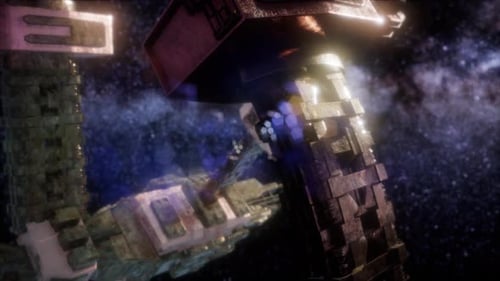 Futuristic Spaceship Flying Through Starry Nebula