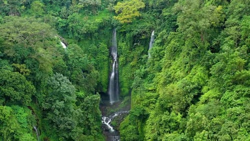 Sekumpul waterfall, Bali, Indonesia. Aerial view on the waterfall