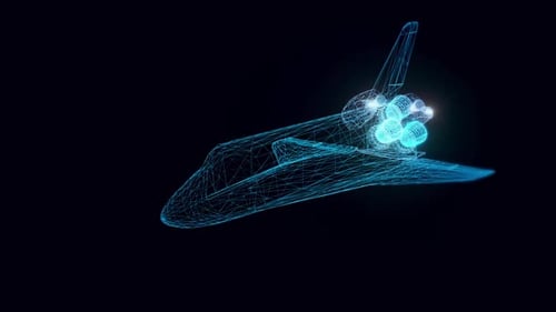 Futuristic Wireframe Space Shuttle Hologram Rotation