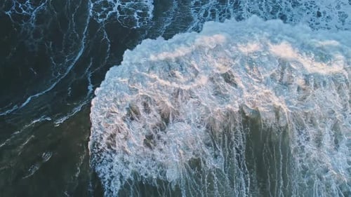 Aerial Top View on Big Wave of Atlantic Ocean
