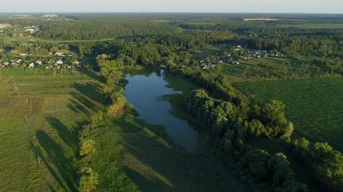 Aerial View Beautiful Landscape in Summer Drone Flying Corn Field in Sunny Day