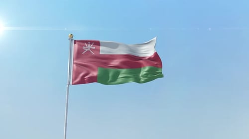 Realistic Waving Flag of Oman on a Clear Blue Sky