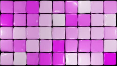 3D-Animation pulsierende lila elastische Würfel. Violette weiche Würfel, die sich zufällig bewegen. Gelee-Würfel