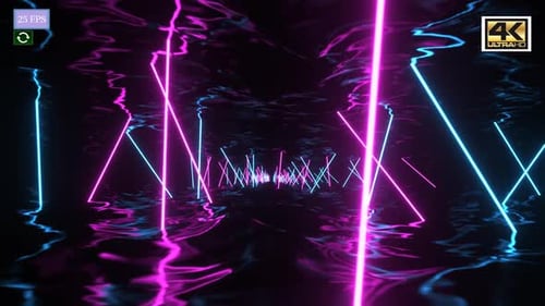 Abstract Neon Lines Tunnel with Dynamic Water Reflection