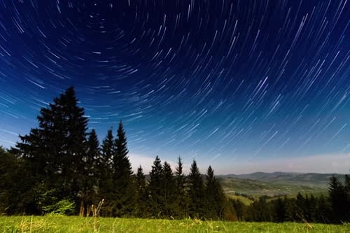 Traces of Stars Against the Night Sky Shot Long Exposure
