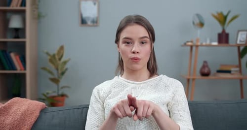 Crop View of Woman Communicating with Deaf-mute Sign Language and Showing Nonverbal Phrase
