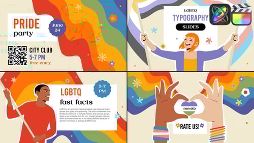 Dynamic LGBTQ Pride Slides with Flat Design Typography
