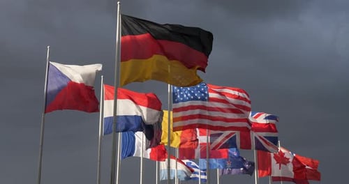International Flags Waving in the Wind