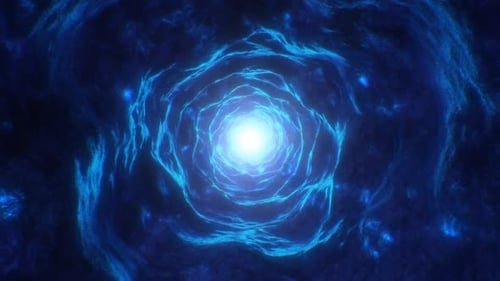 Túnel infinito y brillante azul neón de flujo de ondas de energía futuristas - 4K