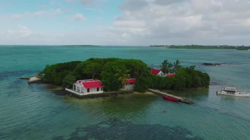 Aerial View of a Small Private Tropical Island in the Mauritius