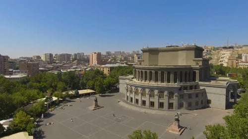 Beautiful Opera House in Yerevan Town Architecture in Armenia, Aerial View