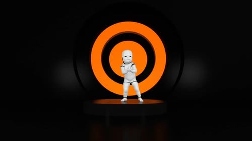 Dancing Futuristic Robot Baby with Orange Concentric Circles Animation