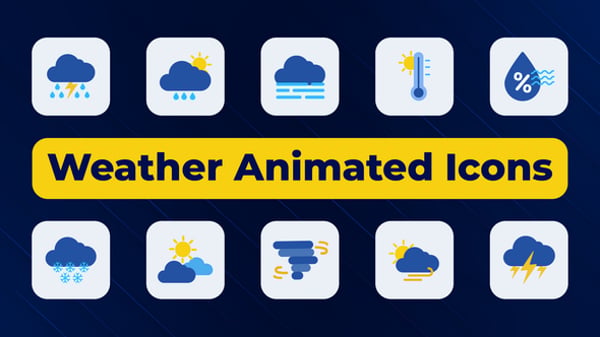Flat Design Animated Weather Icons Pack for Forecasts, Elements ft ...