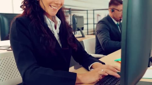 Business People Wearing Headset Working in Office