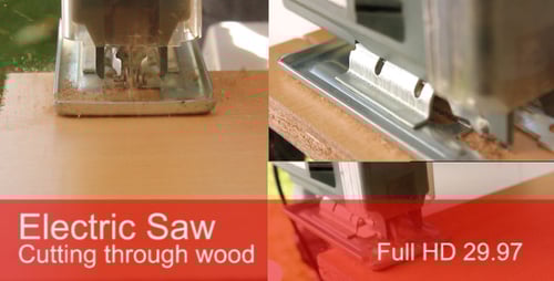 Electric Jigsaw Precisely Cuts Wood Sheet Close-Up