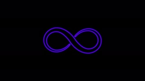 Symbole de l'infini animé avec une lueur de néon. Néon abstrait brillant à l'infini. Sur fond noir.
