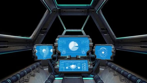 Sci-Fi Spaceship Cockpit HUD with Animated Holographic UI Elements