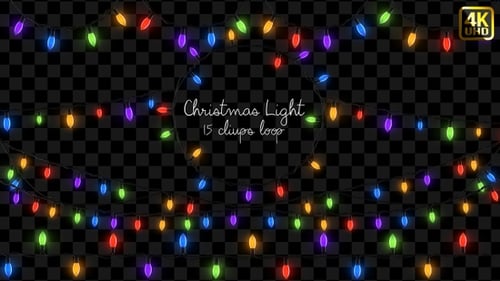 Animated Colorful Holiday String Lights Collection with Alpha