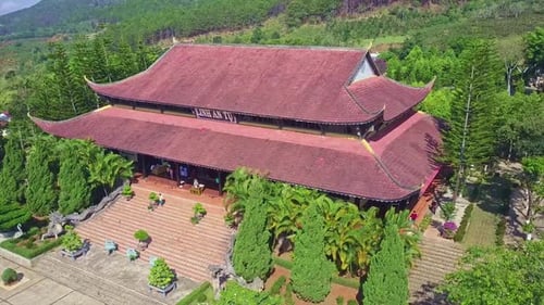 Aerial View of a Temple in Tropical Setting