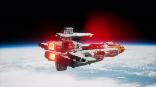 3D Animation of Futuristic Spacecraft Orbiting Earth