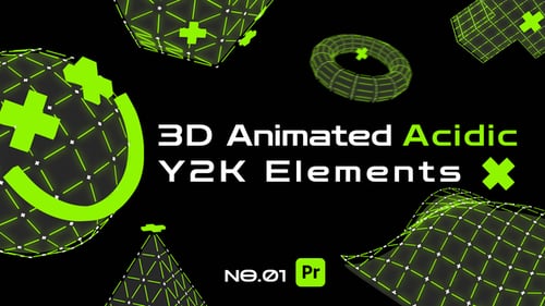 3D Animated Acidic Y2K Elements For Premiere Pro