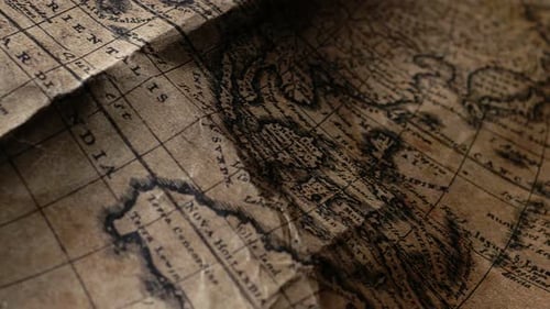 Vintage, Tattered Map of the World Close Up