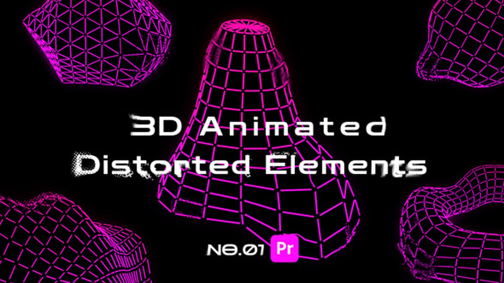 Abstract 3D Glitch Elements with Futuristic Wireframe Distortion ...