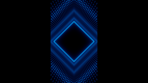 Vertical video blue neon rhombus frame with waves of dots loop animation