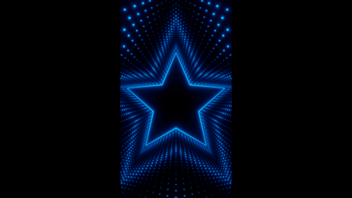 Vertical video blue neon star frame with waves of dots loop animation