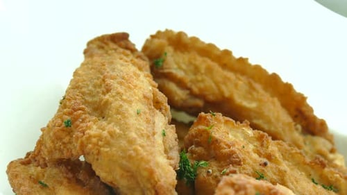 Crispy Fried Fish Fillets Appetizer Close Up