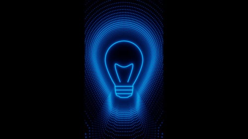Vertical video blue neon bulb with waves of dots loop animation